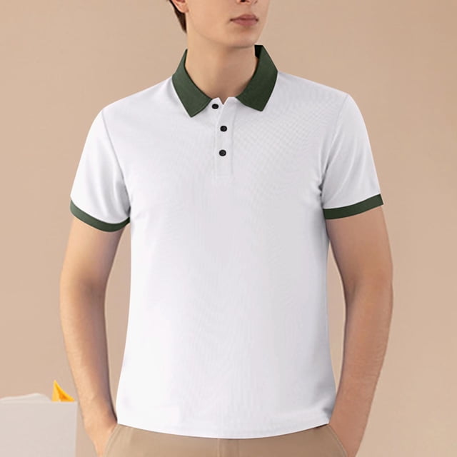 Blusa y camisa de manga corta con cuello vuelto para hombre, blusa informal de verano a la moda de color liso con cuello vuelto, blusa para hombre