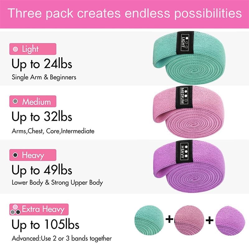 3pcs Fabric Resistance Bands Set Non Slip Stretch Bands for Glutes Legs Workout Home Gym Exercise Training