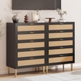 thumbnail image 5 of 5 Drawer Dresser for Bedroom, Rattan Chest of Dressers, Modern Dresser Chest with Metal Legs and Handles, Beside Table for Closet, Living Room and Entryway, 5 of 7