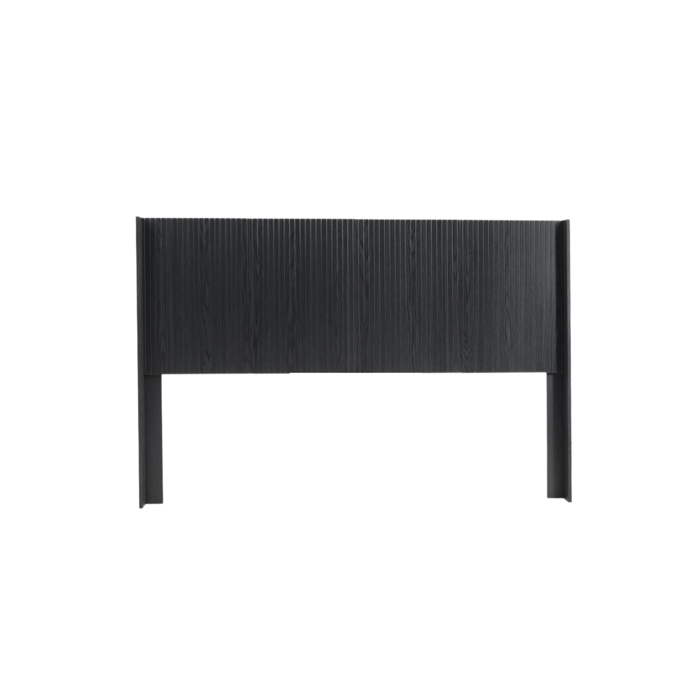 Noble House 64.4" Wood Headboard Only, Queen Size, Modern Farmhouse, Wall Mounted Fluted Panel, Black Woodgrain