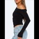 thumbnail image 5 of Blusa Informal de Larga con Cuello y Hombros Descubiertos para Mujer, Ajustada, para Salir, Estilo Y2K Negro L, 5 of 7