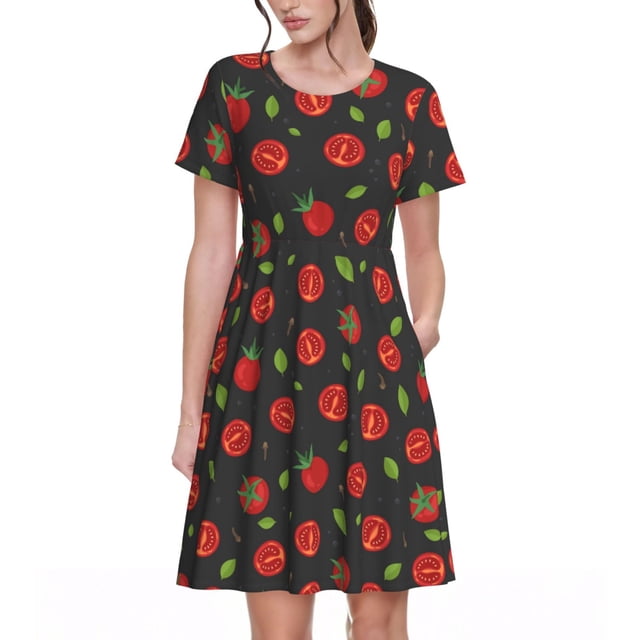 Fotbe Tomatoes1 Vestido Largo de Moda para Mujer, Vestido Tipo Camiseta con Manga Corta y Estilo Casual a Rayas y Bloques de Color
