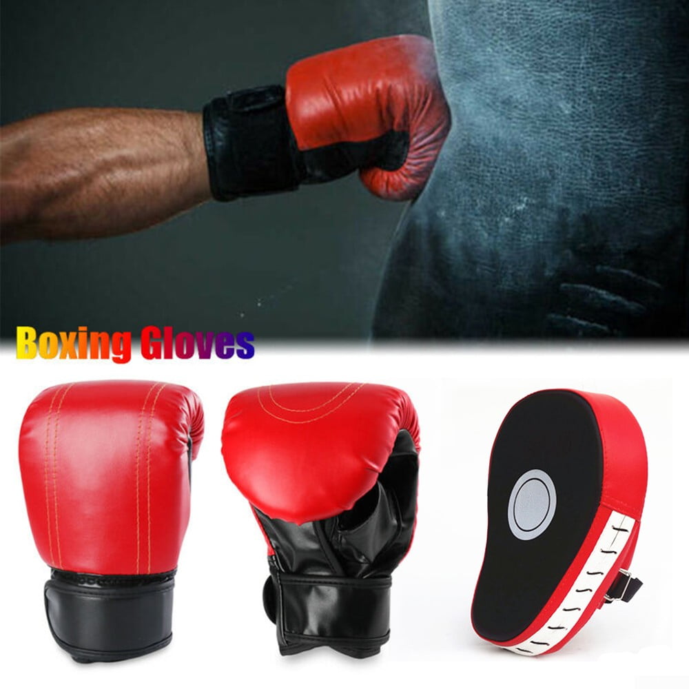 Pair Kids Hook & Jab Pads Punching Mitts With Junior Boxing Gloves MMA Training 