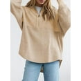 thumbnail image 2 of Womens Sweatshirt Casual Waffle Knit Half Zip Pullover Loose Long Sleeve Tops Fall Outfit Clothes Beige XXL, 2 of 5