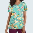 thumbnail image 2 of Jinhomg Floral Scrubs for Women Soft Stretchy Short Sleeve V-Neck Medical Uniform Ladies Cute Nurse Shirt with Two Pockets Spring Saving Mint Green M, 2 of 6