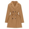 thumbnail image 4 of jtjvou Trench Coat for Women – Double-Breasted Long Solid Color Winter Faux Wool Coat Brown L, 4 of 5