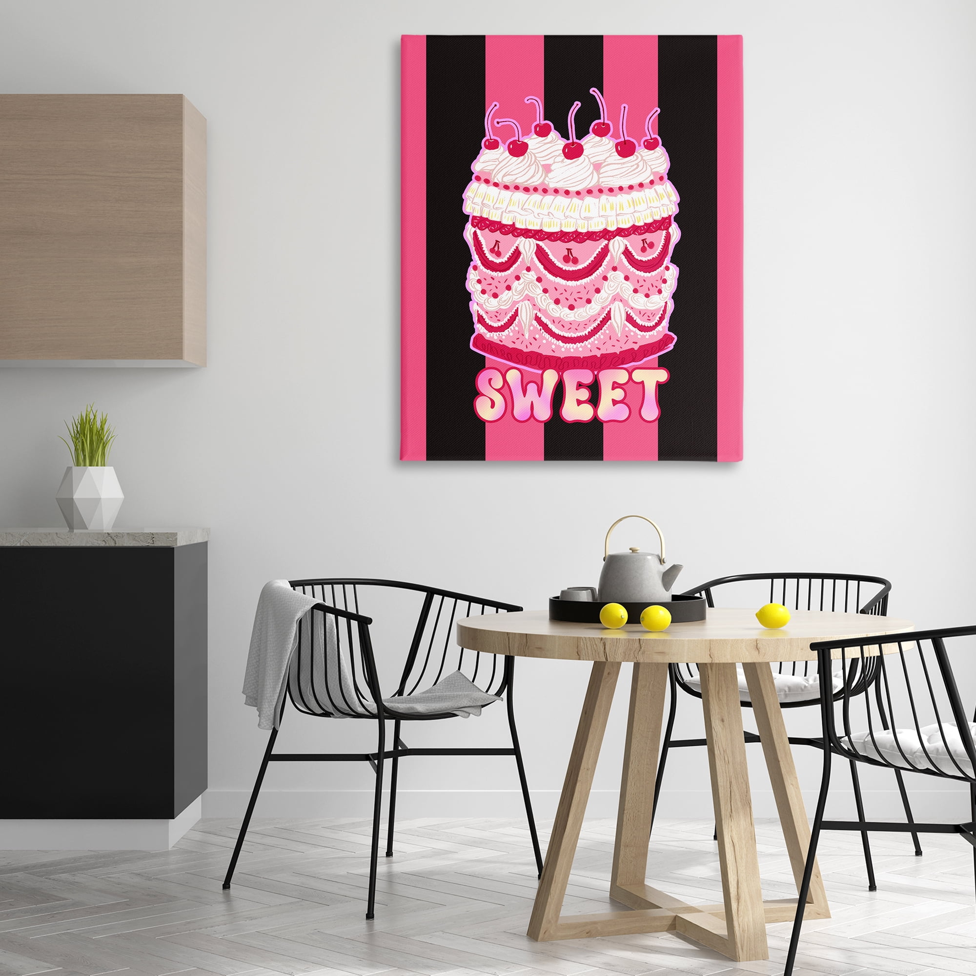 Stupell Industries Sweet Cake with Stripes Food & Beverage Painting Gallery Wrapped Canvas Art Print Wall Art, 36 x 48