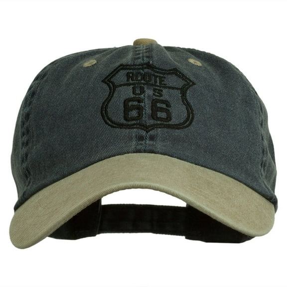 US Route 66 Embroidered Pigment Dyed Washed Cap - Navy Khaki OSFM