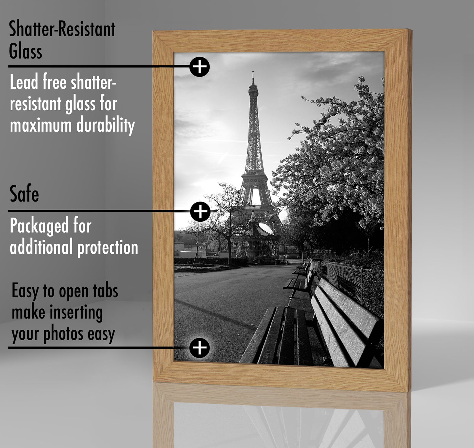 Americanflat 8x12 Picture Frame in Oak with Shatter Resistant Glass - Horizontal and Vertical Formats for Wall and Tabletop