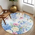 thumbnail image 2 of Large Round Rug 8Ft Washable Non-Slip, Blue Spring Floral Circle Area Rugs for Living Room Bedroom, Pink Flowers Elegant Botanical Farmhouse Indoor Floor Mats Carpet Runner for Home Decor, 2 of 8