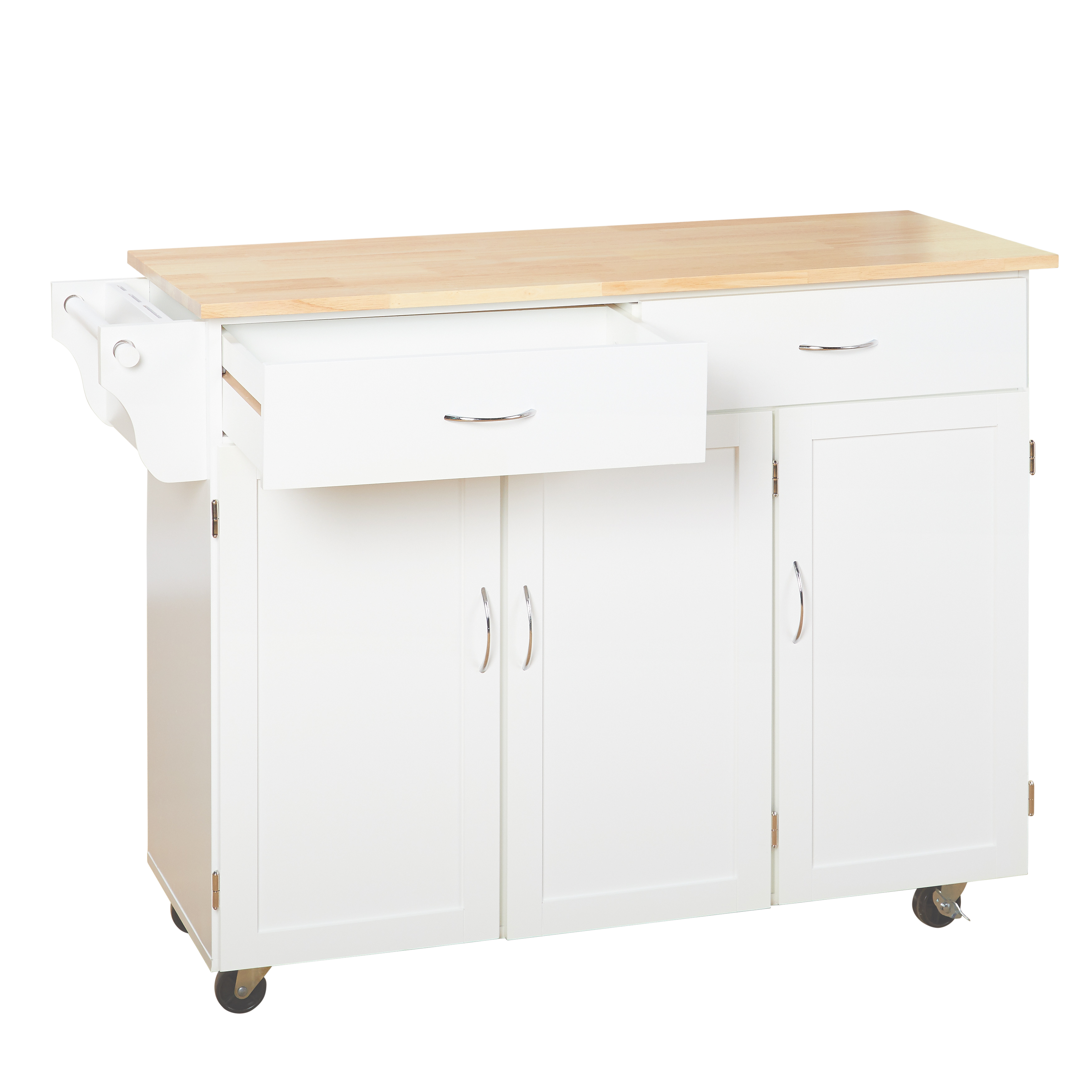 TMS Extra Large Rolling Kitchen Storage Carts with Adjustable Shelf, Rubberwood White, 18 in