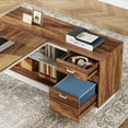thumbnail image 6 of Tribesigns 71 Inch Modern Executive Desk, L-Shaped Desk with Cabinet,Brown and White, 6 of 7