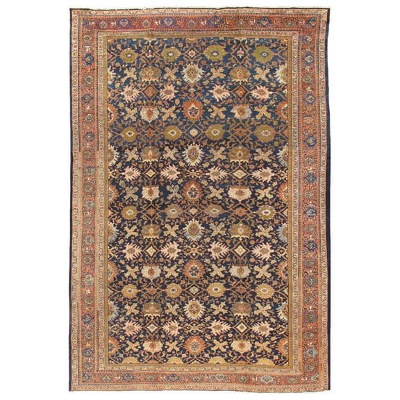 Pasargad Home Antique Melody Collection Navy Wool Area Rug 10' 0" X 14' 7"