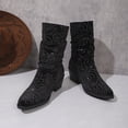 thumbnail image 4 of Women's Casual Knee High Boots, Pointed Toe Chunky Heel Rhinestone Sleeve Suede Design with Breathable Lining, Trendy Boots for Daily Party Gift, 4 of 8