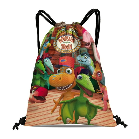 Dinosaur Train-theme Drawstring Backpack Sports Gym Bag Water Resistant String Bag Cinch Bag，12''X16''（30X40cm）