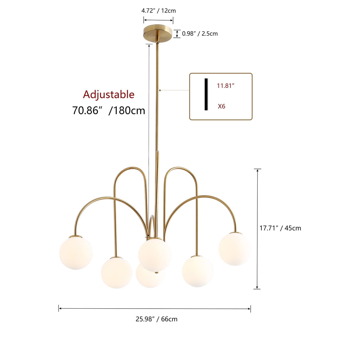 Aiwen 6 Lights Opal Glass Globe Shade Chandelier Pendant Light Stylish Exquisite Lamp Fixture