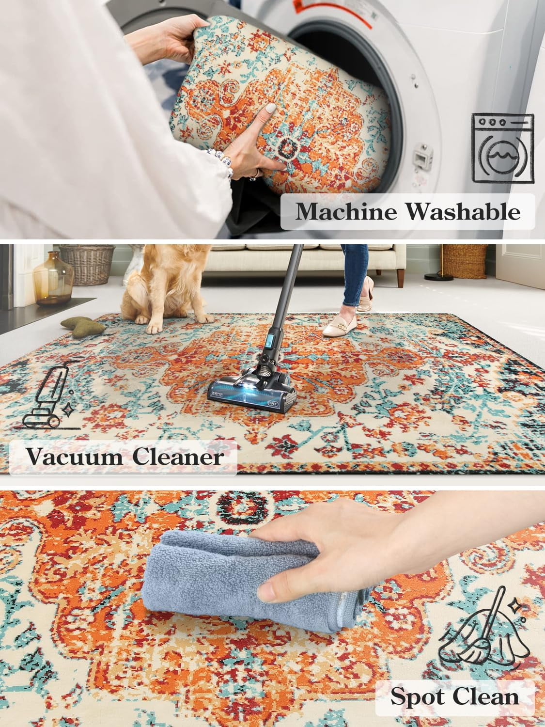 Bohemian Floral Medallion Runner Rug - 2x5 Laundry Room Rug Bathroom Runner Oriental Kitchen Mat, Soft Washable Non-Slip Low-Pile Indoor Carpet Runner for Bedside Living Room Decor