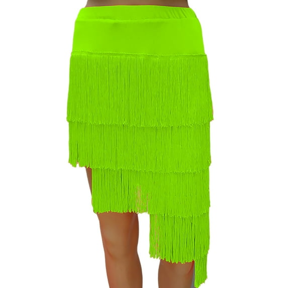 Jersey Layered Fringe Skirt for Cha-Cha Foxtrot Jive Lindy Hop Dance Practice Performance Green