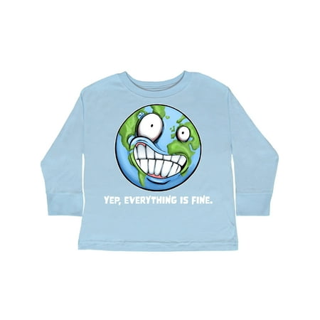 

Inktastic Yep Everything Is Fine with Distressed Planet Earth Gift Toddler Boy or Toddler Girl Long Sleeve T-Shirt