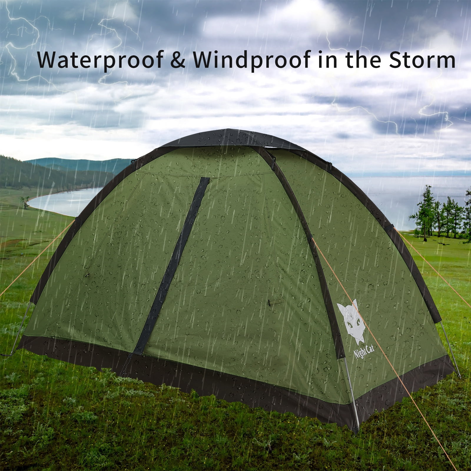 Night Cat Backpacking Tent for 2 Persons Lightweight Waterproof Camping Tent Easy Setup Single Layer 2.2x1.5m
