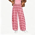 thumbnail image 2 of VEKDONE Womens Plaid Wide Leg Palazzo Pants Casual Baggy Barrel Pants Trendy Elastic High Waist Comfy Straight Trousers with Pockets Hot Pink S, 2 of 6