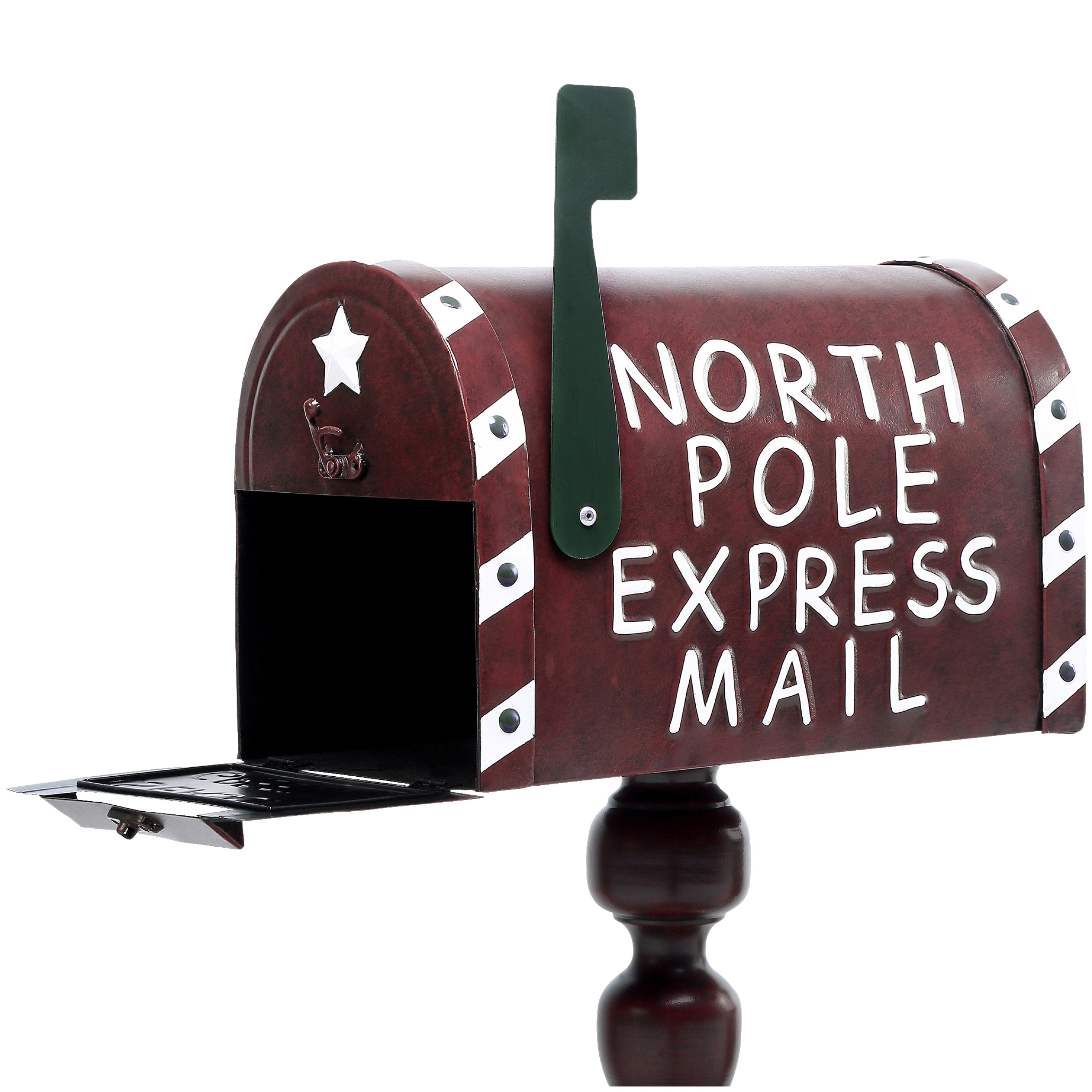 Holiday Time 38 Inch Metal Mail Box Red With “north Pole Express Mail