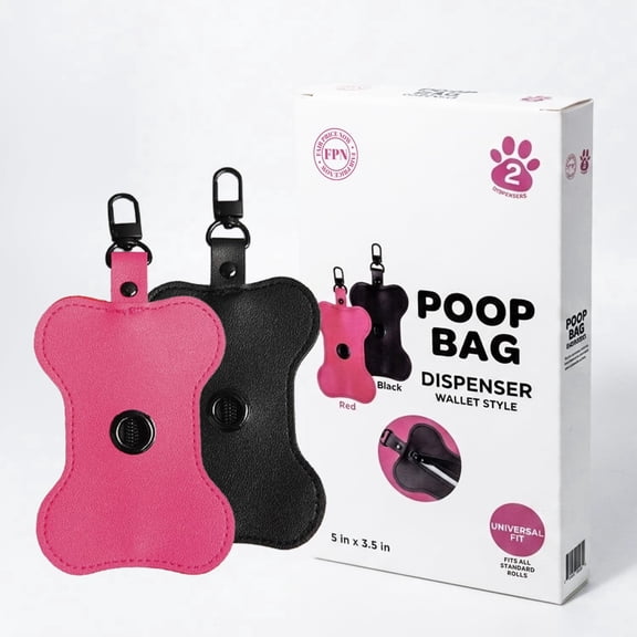 FPN Dog Poop Bag Holder for Leash, PU Leather Dog Waste Bag Dispenser with Zipper and Clip, Portable Doggy Poop Bag Holder for Walking, Travel, Park