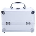 thumbnail image 5 of Aluminum Makeup Train Case for Lady, Portable Cosmetic Box Jewelry Organizer with Mirror, Makeup Storage Box with 2-Tier Trays, Silver, 5 of 9