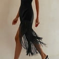 thumbnail image 3 of Robe Tube Sexy pour Femmes avec Franges Robe Cocktail Fendue Unie Vestidos de Soirée, 3 of 9