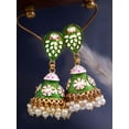 thumbnail image 2 of Crunchy Fashion Bollywood Jewellery Traditional Ethnic Bridal Bride Wedding Bridesmaid Traditional Gold-Plated Green Kundan, Jaipur handpainted Meenakari Jhumka Earrings, 2 of 4