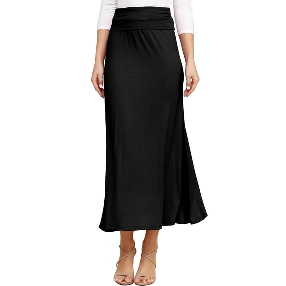 Doublju Women's High Waist Flared Maxi Skirt or Tube Top Dress with Plus Size