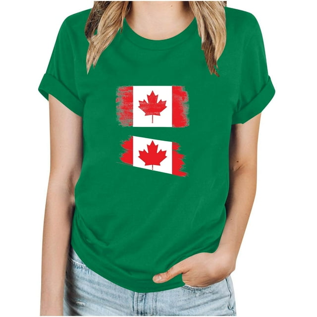 FAIWAD T-Shirt d'Été pour Femmes Fête du Canada Léger à Manches Courtes Col Rond T-Shirts Hauts Imprimé Graphique Blouses de Détente Basiques