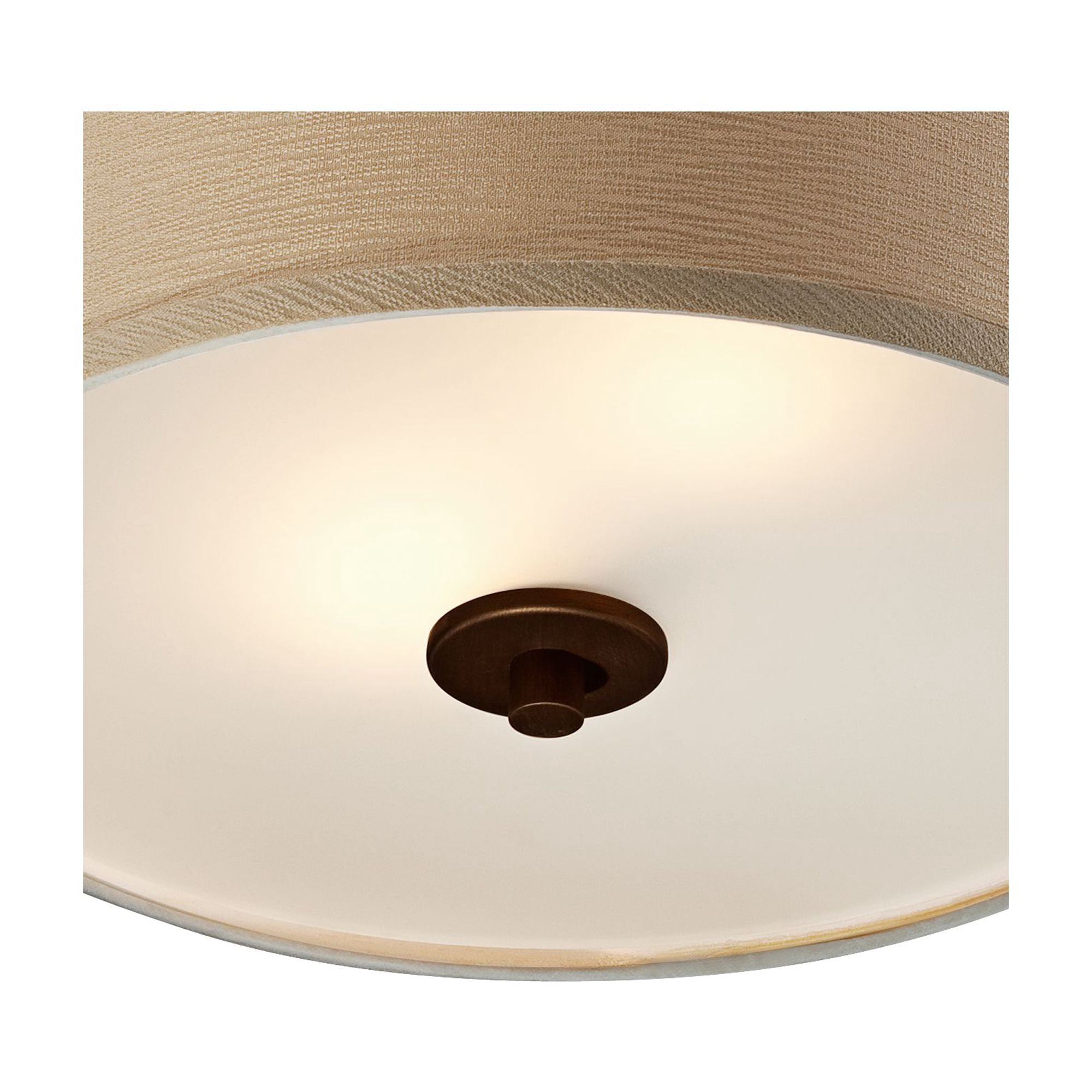 Possini Euro Design Halsted Modern Ceiling Light Semi Flush Mount Fixture 15" Wide Brushed Bronze 2-Light Oatmeal Linen Drum for Bedroom Living Room