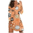 thumbnail image 1 of Pntutb Robe Formelle pour les Femmes Halloween Femmes Impression Robe à Manches Longues avec Col Rond Creux Robe à Imprimé Court, 1 of 4
