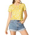 thumbnail image 6 of INSPIRE CHIC Women's Floral Print Crew Neck Blouse Short Sleeve Top M Yellow, 6 of 7