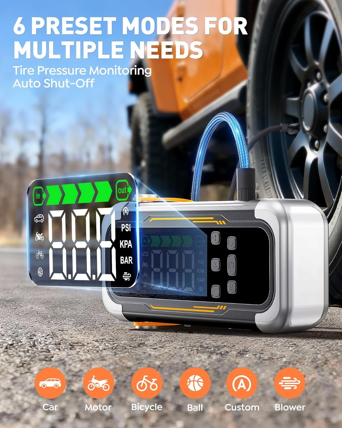 UTRAI 6000A Car Jump Starter with Air Compressor 150PSI PD 30W Power Bank for Gas and 12L Diesel