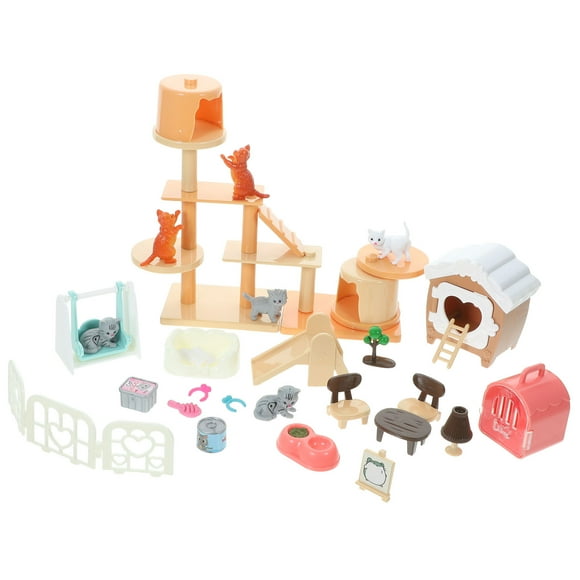 KAKOWELY 1 juego de juguetes de simulación, juego de escena de gato de plástico, juego de figuras de gato de simulación, accesorios de casa de juego para niños pequeños