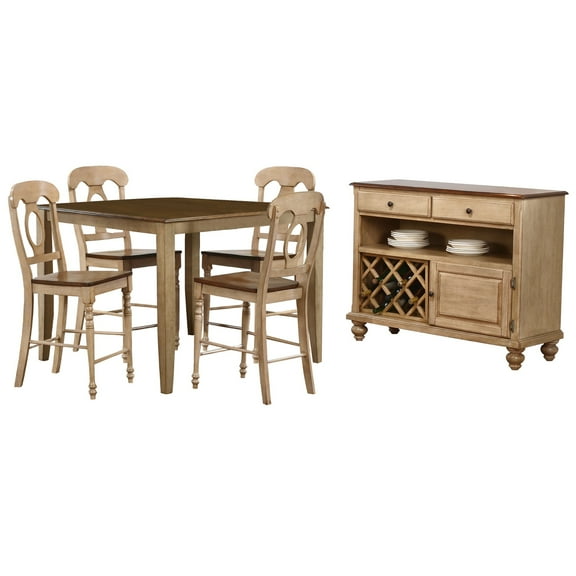 Sunset Trading Brook 6PC 48" Square Wood Pub Set with Napoleon Stools in Cream