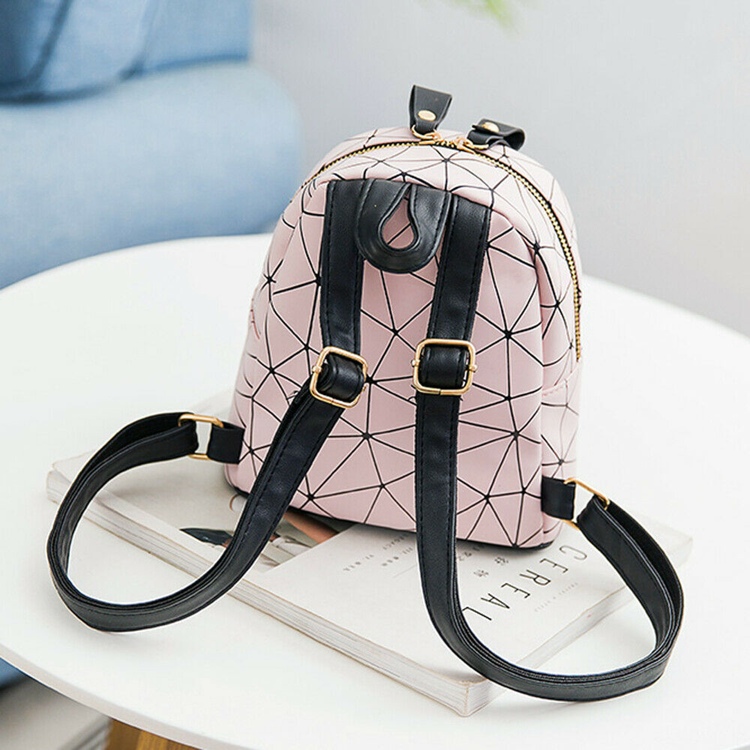 Bebiullo Mini Leather Backpack, Small Geometric Backpack for Women Waterproof Shoulder Bag for Teen Girls School Bag Travel Bag - image 5 of 6