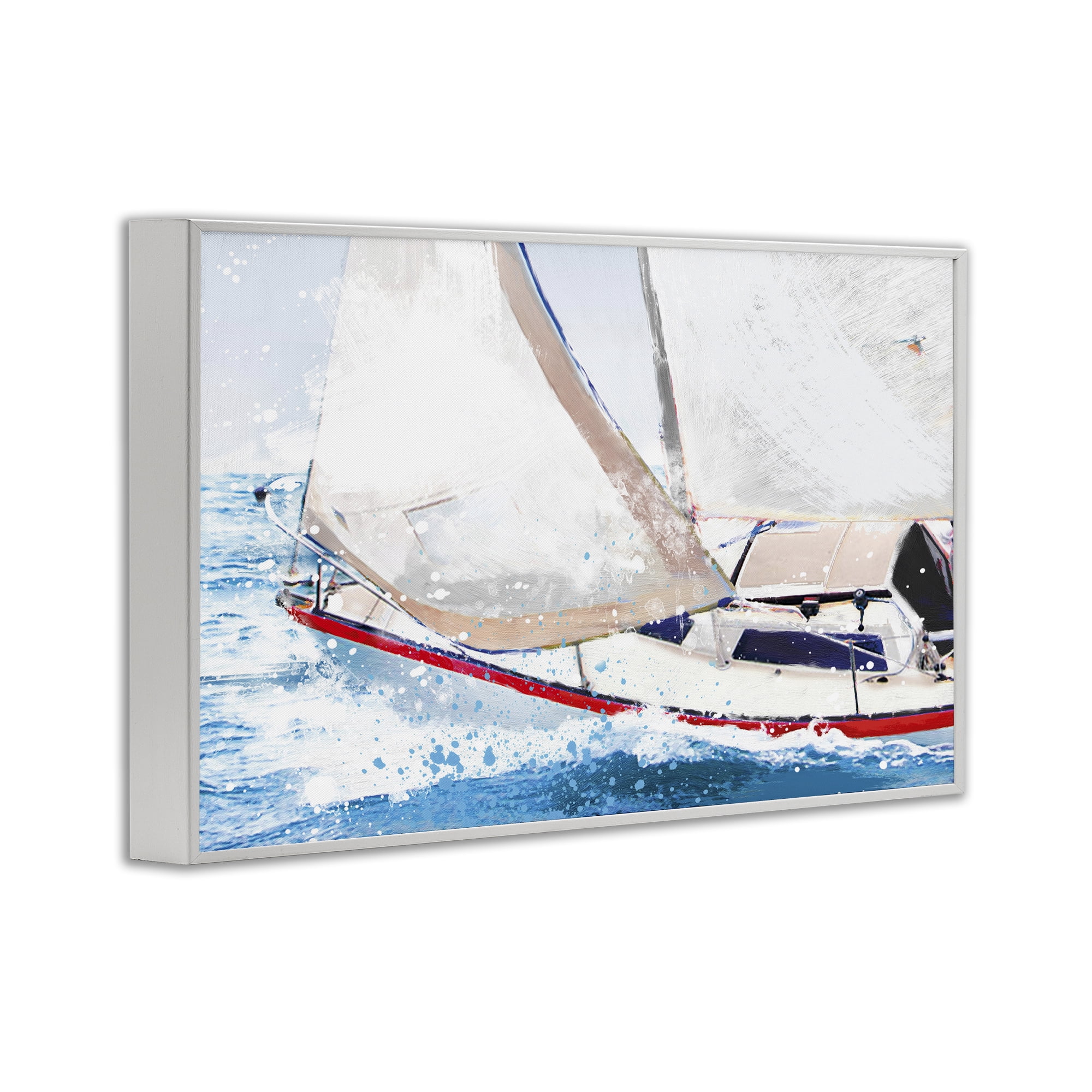Stupell Industries Sailboat Racing Through Blue Waves White Framed Giclee Art, design by Porter Hastings