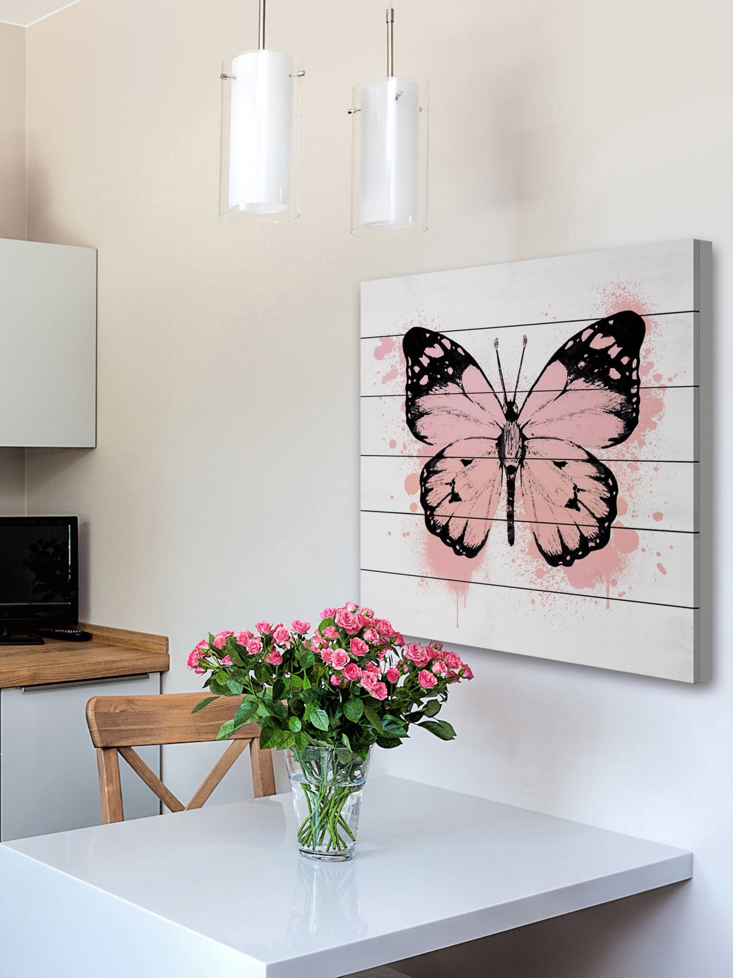 Marmont Hill Inc Marmont Hill - 'Butterfly Black Peach' by Amanda Greenwood Painting Print on White Wood