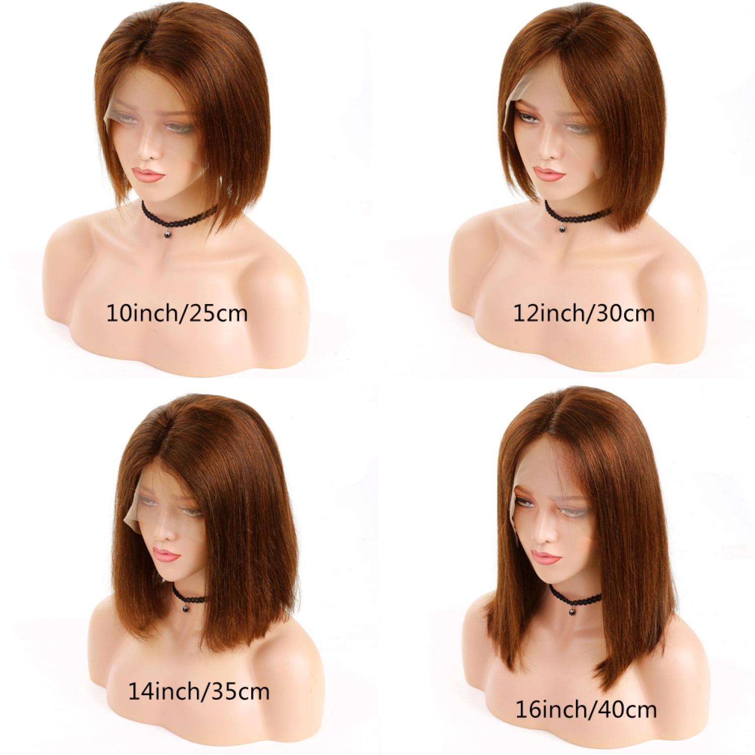 16" Chocolate Brown Lace Front Bob Wigs Human Hair Straight, 13x4 Brown Lace Frontal Bob Wig