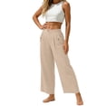thumbnail image 4 of Miluxas Womens Solid Wide Leg Ankle Pants Elastic High Waisted Straight Leg Cropped Pants with Pockets Work office Dressy Trousers Streetwear Beige, 4 of 8