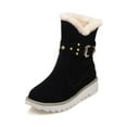 thumbnail image 2 of Warm Winter Mid Calf Boots for Women Suede Flat Heel On Ankle Booties Comfortable Casual Outdoor Walking Shoes, 2 of 7