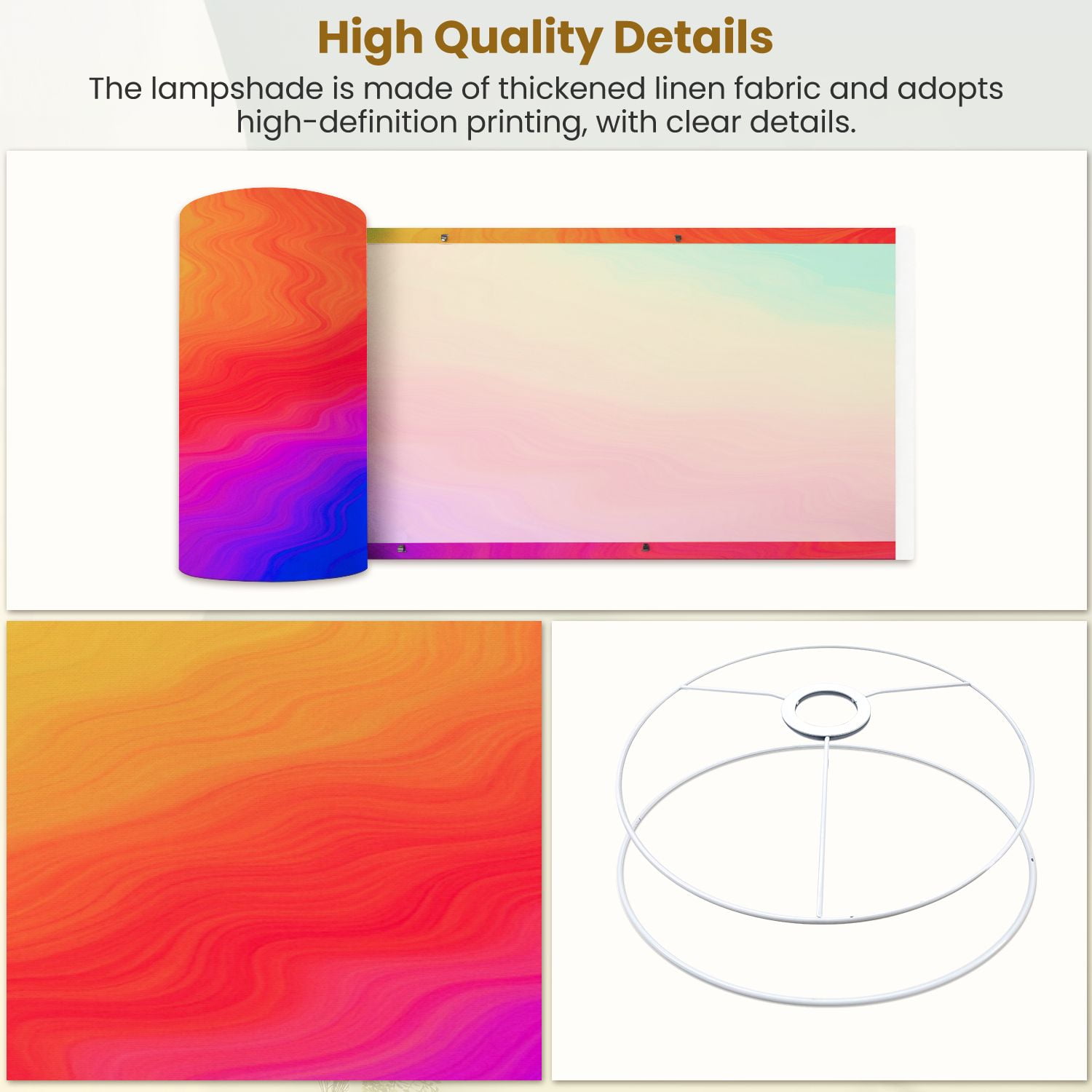 Linen Drum Lampshades Bright rainbow colors watercolor abstract colorful vibrant 13"x13"x10" Light Shade for Table Lamps Floor Lamp Shades Lampshade Replacement Assembly Required