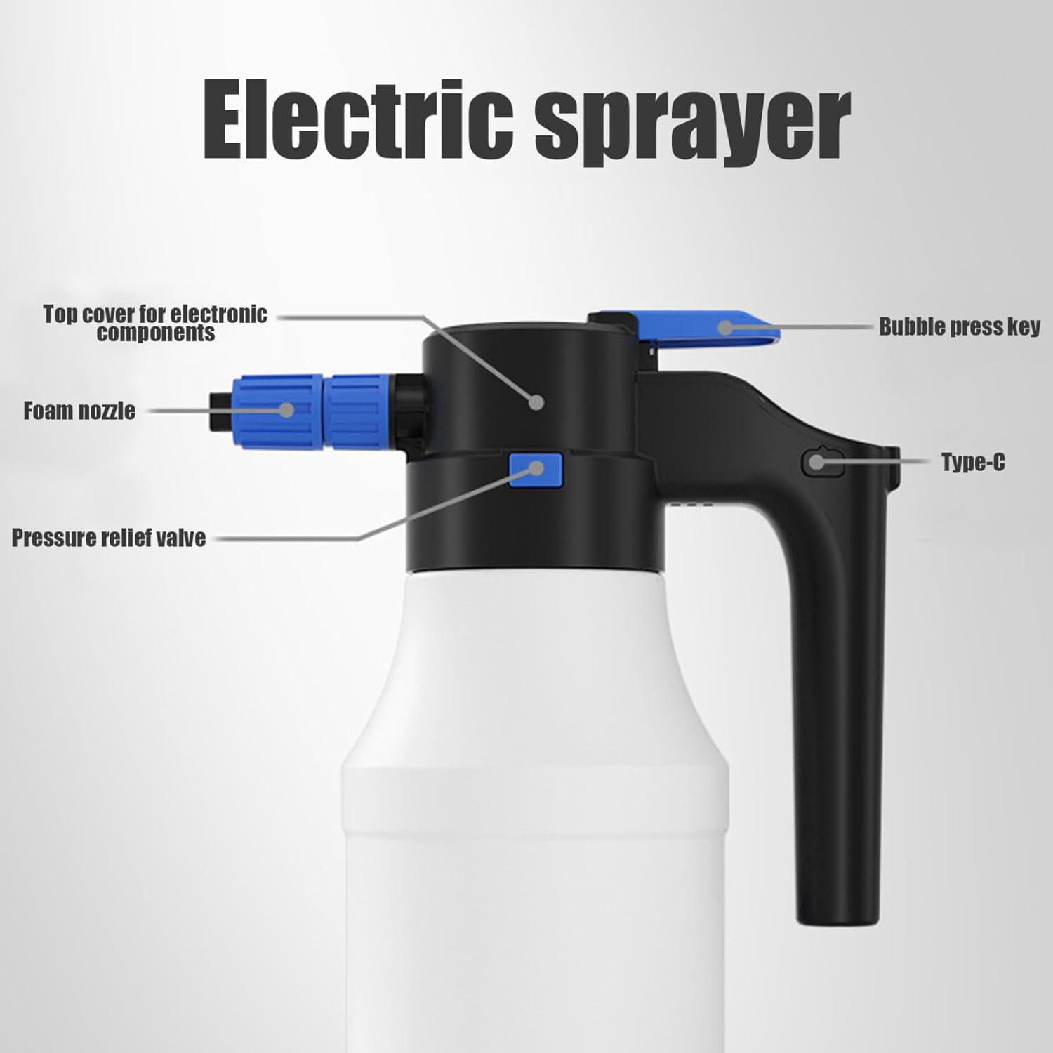 Car Foam Sprayer 1.5L Handheld Electric Foam Sprayer Type-C PP PE Rechargeable Cordless High Pressure Spray Bottle for Car Cleaning Watering