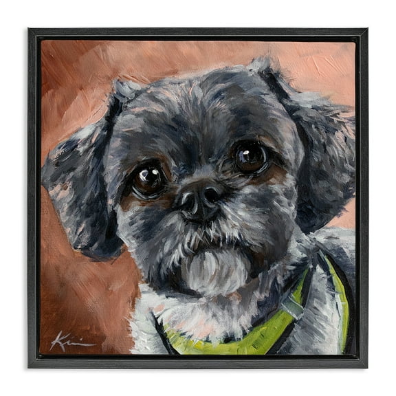 Stupell Industries Black Shih Tzu Dog Portrait Animals & Insects Painting Black Floater Framed Canvas Art Print Wall Art, 18 x 18