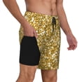 thumbnail image 2 of Kdxio Glitter Gold Print Men'S Swim Trunks With Compression Liner 7 Inch Inseam Quick Dry Swim Shorts, 2 of 7