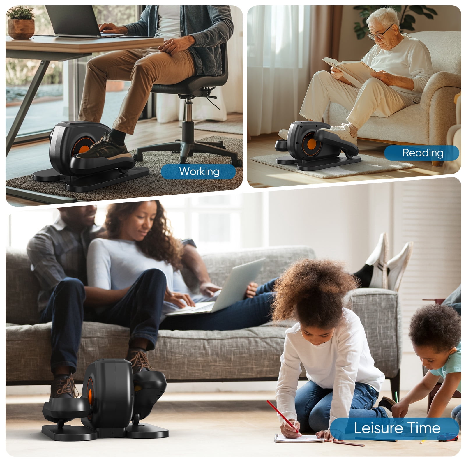 JIOABL Desktop Elliptical Machine - Portable Seated Step Exerciser with 12 Speeds, Remote Control & LCD Display | Quiet Compact Design for Home/Office, Black