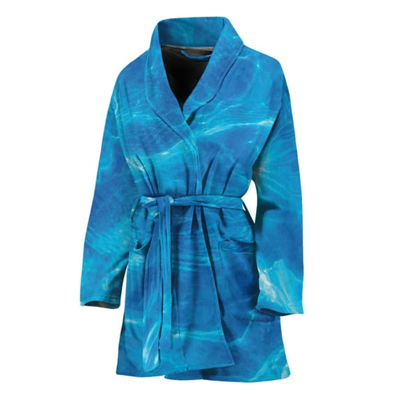 Blue Water Surface Women Bathrobe One Size Univeral Fits Fashion Lightweight Plush Fleece Long Robe For Women